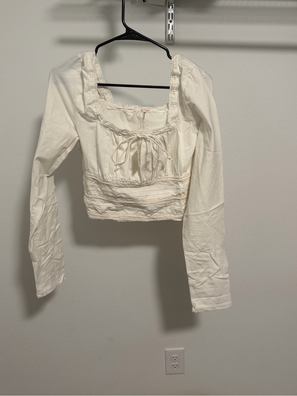 Free People Ivory Square-Neck Lace Trim Peasant Blouse